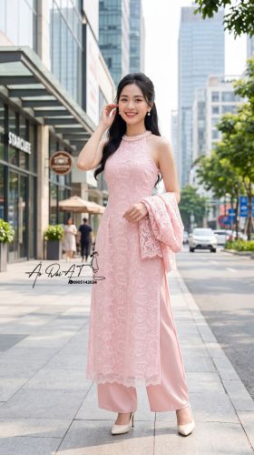 Áo Dài Cách Tân Yếm Ren Màu Hồng ADY-0022