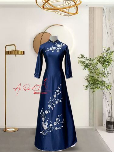 ÁO DÀI BÀ SUI MÀU XANH LỤA VẼ ADBS-AT-060