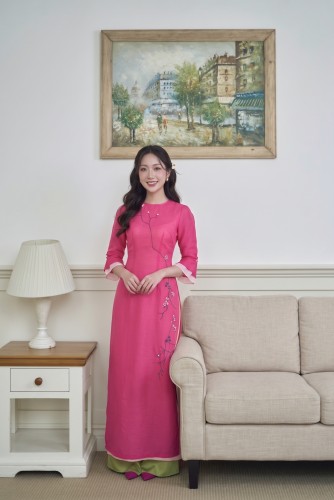 Áo Dài Cách Tân Mây Bồng Màu Hoa Giấy Thêu Tay