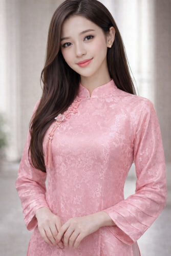 Aó dài cách tân màu hồng pastel