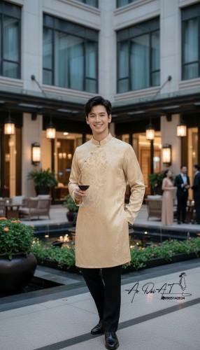 Aó dài nam màu vàng cao cấp