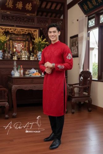  Áo Dài Nam Đỏ Đô ADN-0011-1