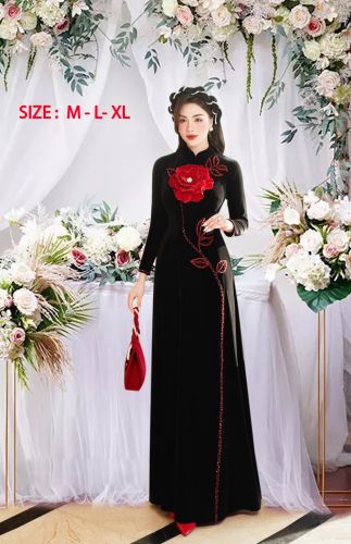 ÁO DÀI TRUNG NIÊN MÀU XANH NHUNG   ADTN-AT247