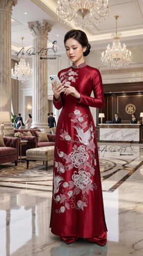 Aó dài trung niên màu đỏ đô - ADTN-001