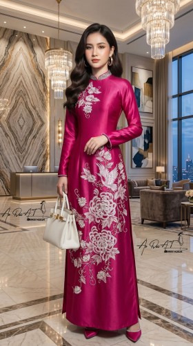 Áo dài trung niên màu Pink Lotus ADTN - 010-1