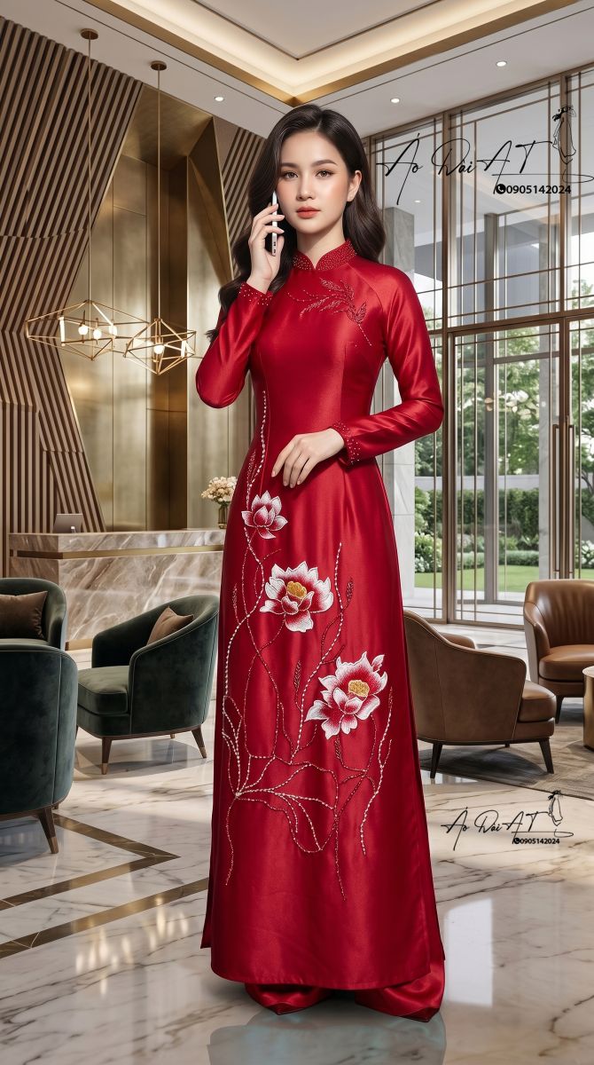áo dài trung niên đỏ ruby ADTN-009-1