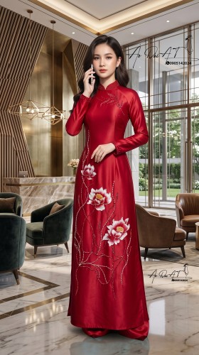 Áo dài trung niên đỏ ruby - 009-1