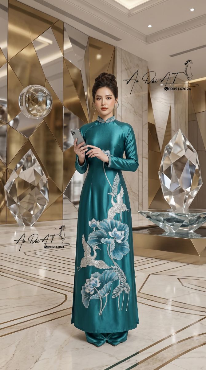 áo dài trung nieenxanh ngọc ADTN-013-1