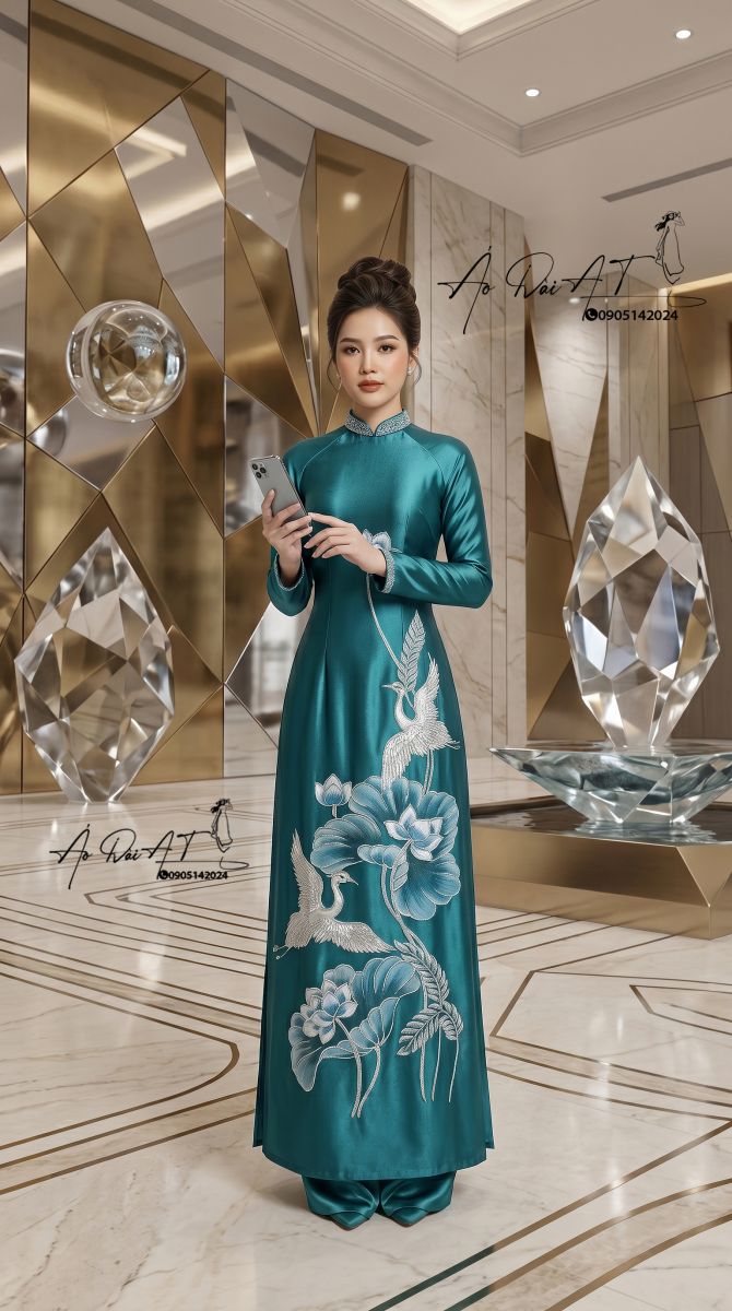 Áo dài trung niên xanh ngọc ADTN-013-1